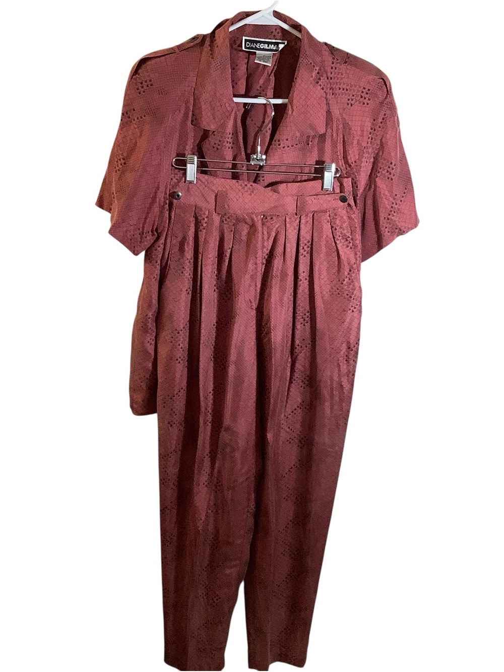 Diane Gilman Vintage 100% Silk Textured Top & Pant Set